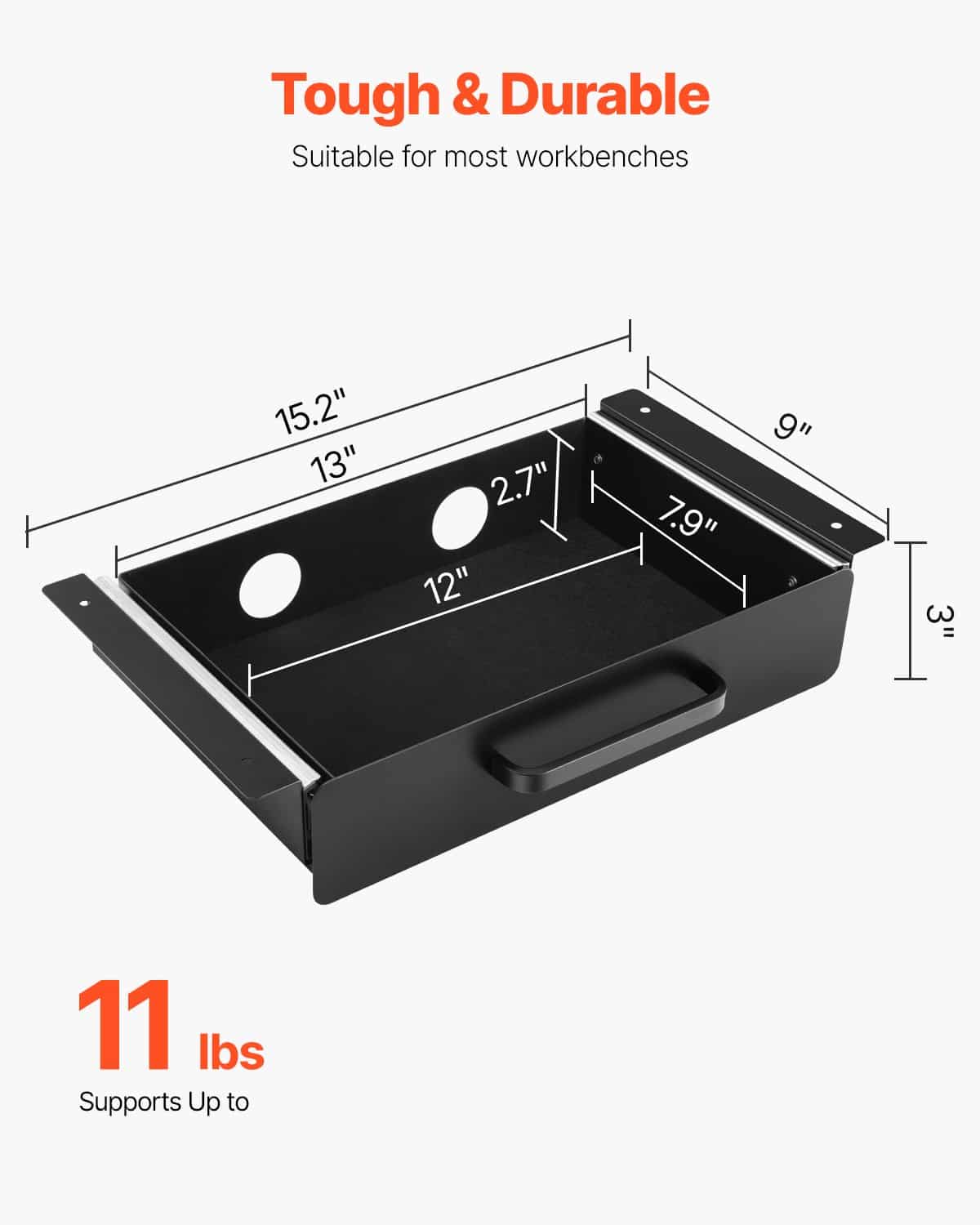 VEVOR 33cm Under Desk Pull-Out Drawer, Hidden Slide-Out Storage Organizer for Home & Office, Metal Mount, 38x20x7cm — изображение 2