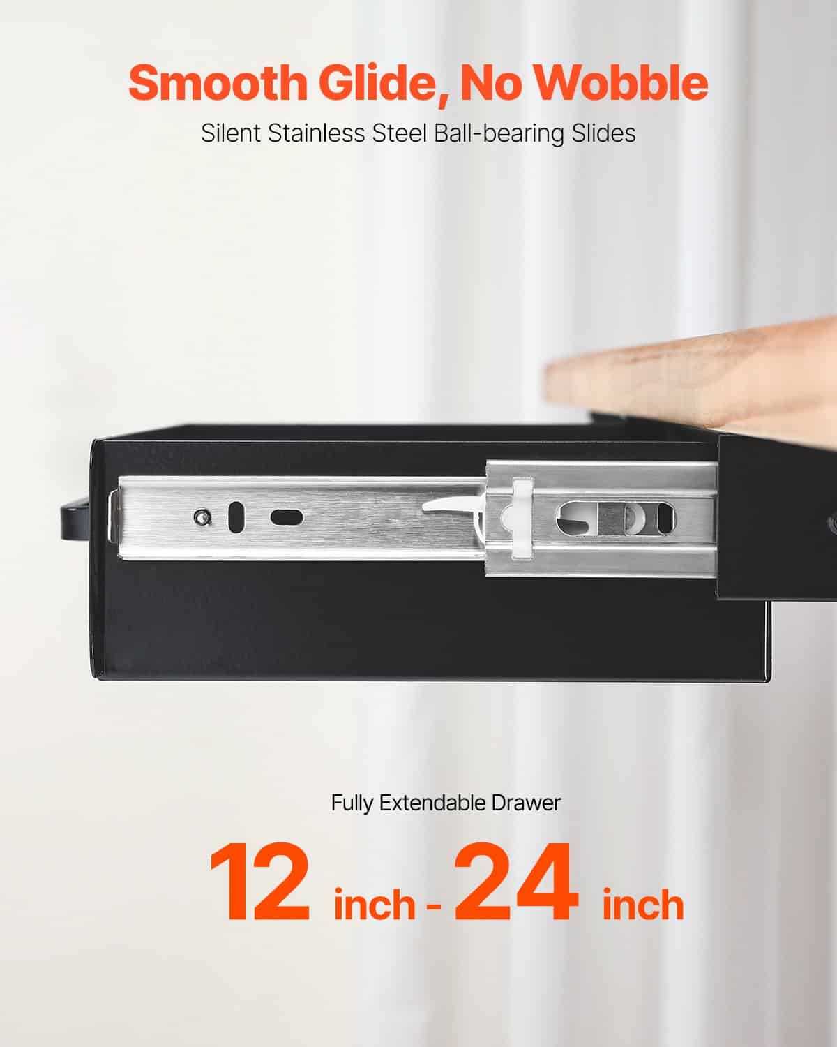 VEVOR 33cm Under Desk Pull-Out Drawer, Hidden Slide-Out Storage Organizer for Home & Office, Metal Mount, 38x20x7cm — изображение 4