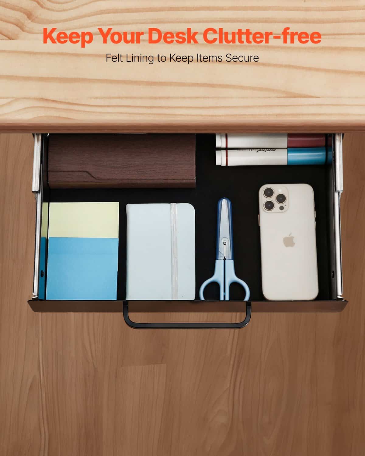 VEVOR 33cm Under Desk Pull-Out Drawer, Hidden Slide-Out Storage Organizer for Home & Office, Metal Mount, 38x20x7cm — изображение 6