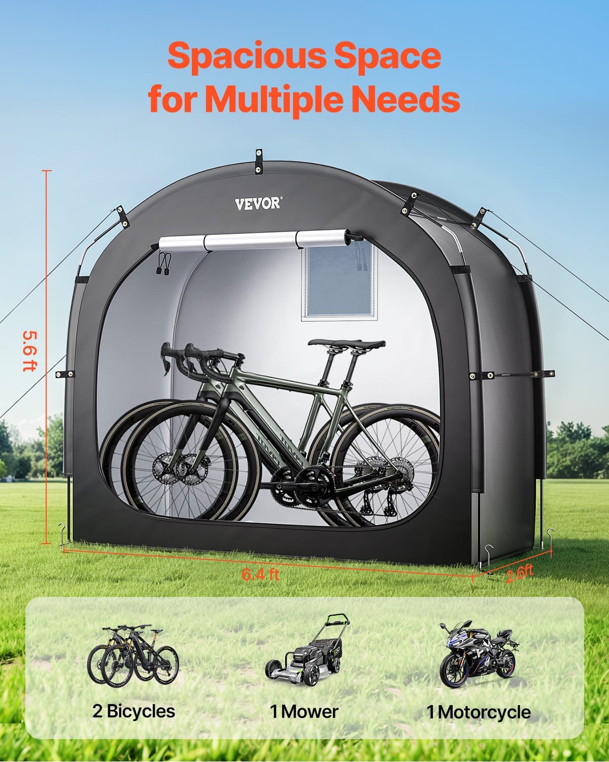 VEVOR Waterproof Outdoor Bike Storage Tent for 1–2 Bicycles, Ventilated, Easy Setup, Durable Fiberglass Frame, UV & Rain Protection — изображение 2