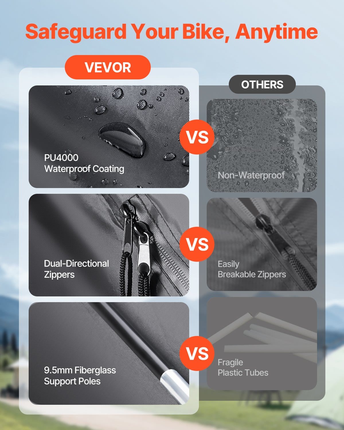 VEVOR Waterproof Outdoor Bike Storage Tent for 1–2 Bicycles, Ventilated, Easy Setup, Durable Fiberglass Frame, UV & Rain Protection — изображение 7