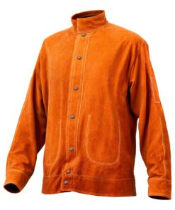 VEVOR Огнестойкая сварочная куртка L размера — тяжелая кожа из воловьей кожи, термостойкая и водостойкая, 4 кармана, регулируемые манжеты