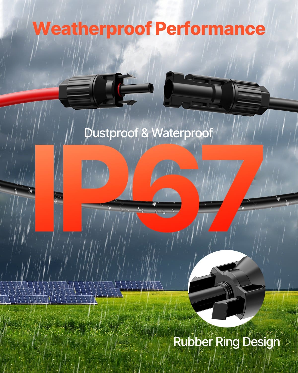 VEVOR 15.24m Solar Panel Extension Cable Set, 6mm² PV Wire with MC4 Waterproof Connectors, Black & Red, for Home/RV/Marine - Зображення 4