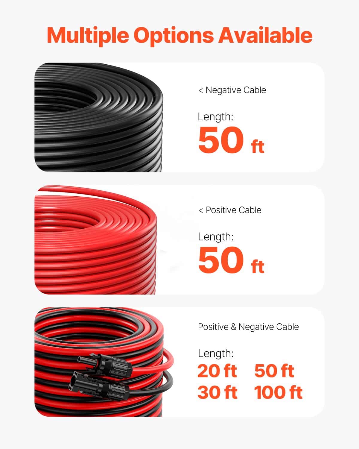 VEVOR 15.24m Solar Panel Extension Cable Set, 6mm² PV Wire with MC4 Waterproof Connectors, Black & Red, for Home/RV/Marine - Зображення 7
