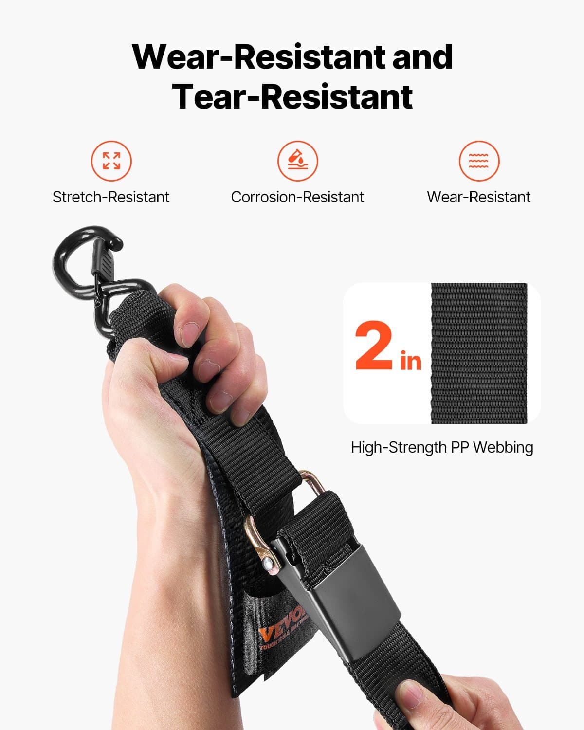 VEVOR Retractable Ratchet Tie Down Straps 5 cm x 1.2 m, 2-Pack, 680 kg Break Strength, Heavy Duty with Locking S-Hooks for Trailers & Boats — attēls 3