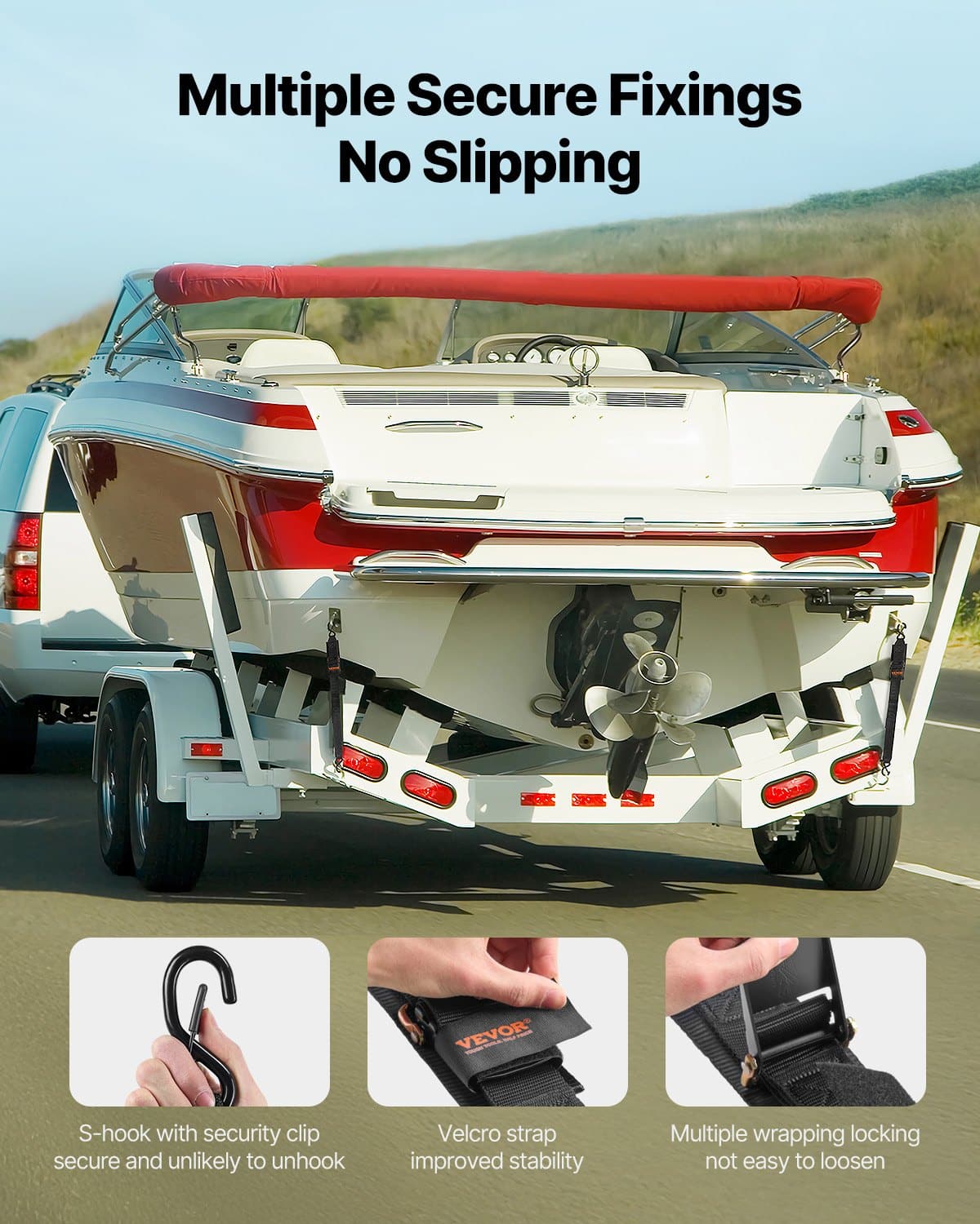 VEVOR Retractable Ratchet Tie Down Straps 5 cm x 1.2 m, 2-Pack, 680 kg Break Strength, Heavy Duty with Locking S-Hooks for Trailers & Boats — attēls 4