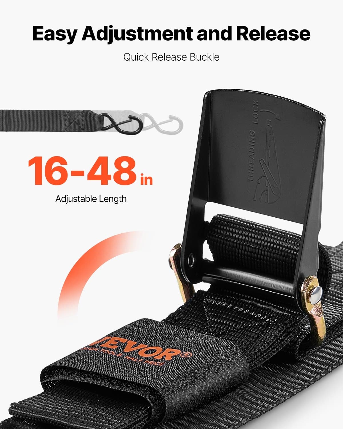 VEVOR Retractable Ratchet Tie Down Straps 5 cm x 1.2 m, 2-Pack, 680 kg Break Strength, Heavy Duty with Locking S-Hooks for Trailers & Boats — attēls 5