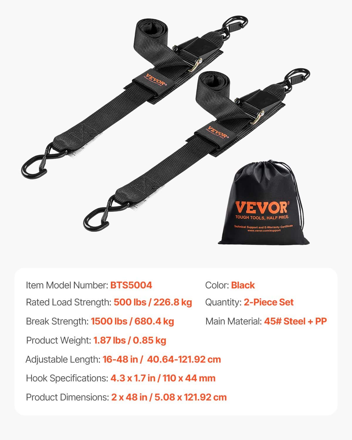 VEVOR Retractable Ratchet Tie Down Straps 5 cm x 1.2 m, 2-Pack, 680 kg Break Strength, Heavy Duty with Locking S-Hooks for Trailers & Boats — attēls 7