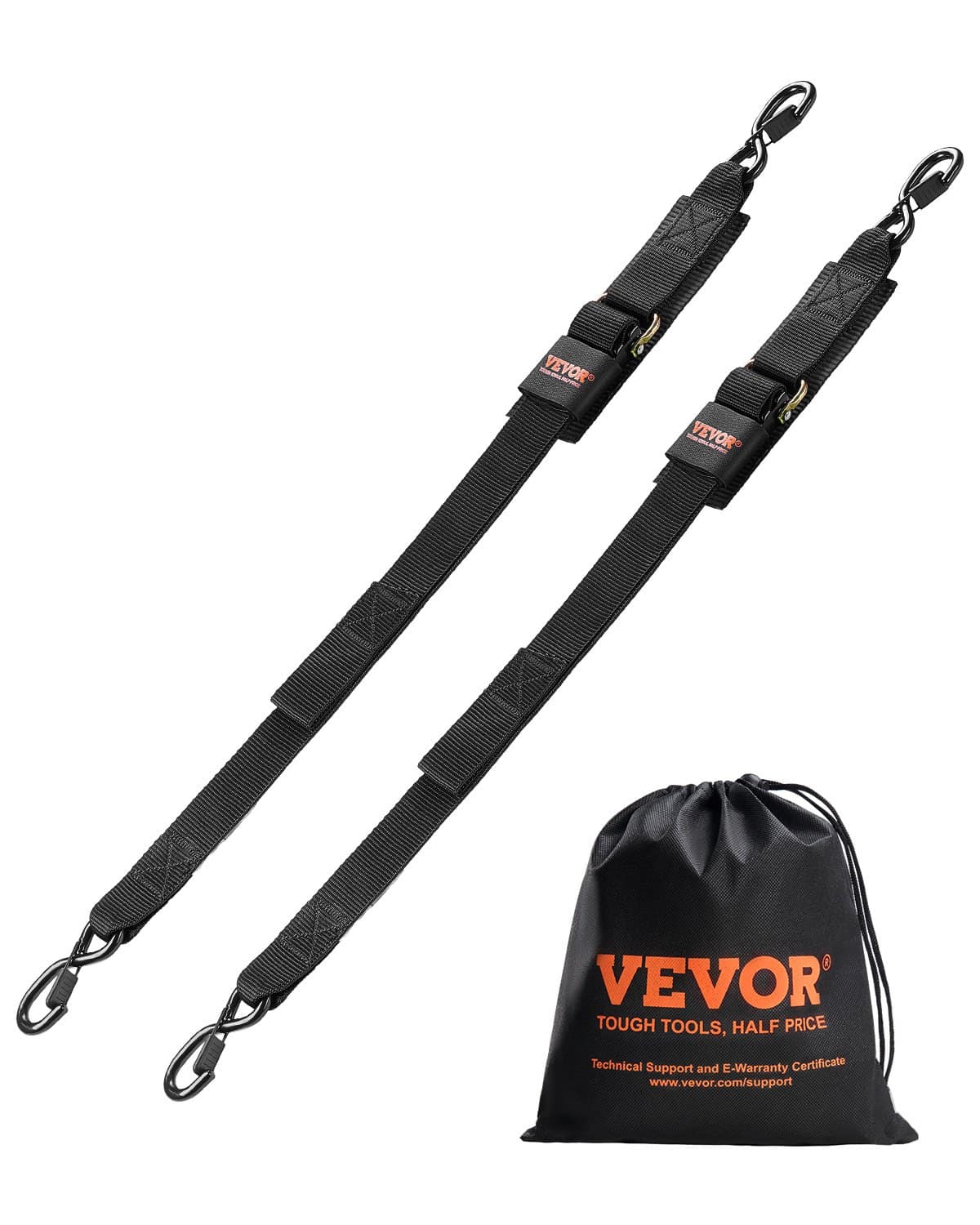 VEVOR ievelkamās sprūdrata stiprinājuma siksnas 5 cm x 1,2 m, 2 iepakojumi, 680 kg pārrāvuma izturība, lieljaudas ar bloķējošiem S veida āķiem piekabēm un laivām