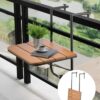 VEVOR Folding Balcony Railing Table 63.5x61cm, 4-Level Adjustable Patio Hanging Table, Fits 2.5–21cm Railings, Rust-Resistant