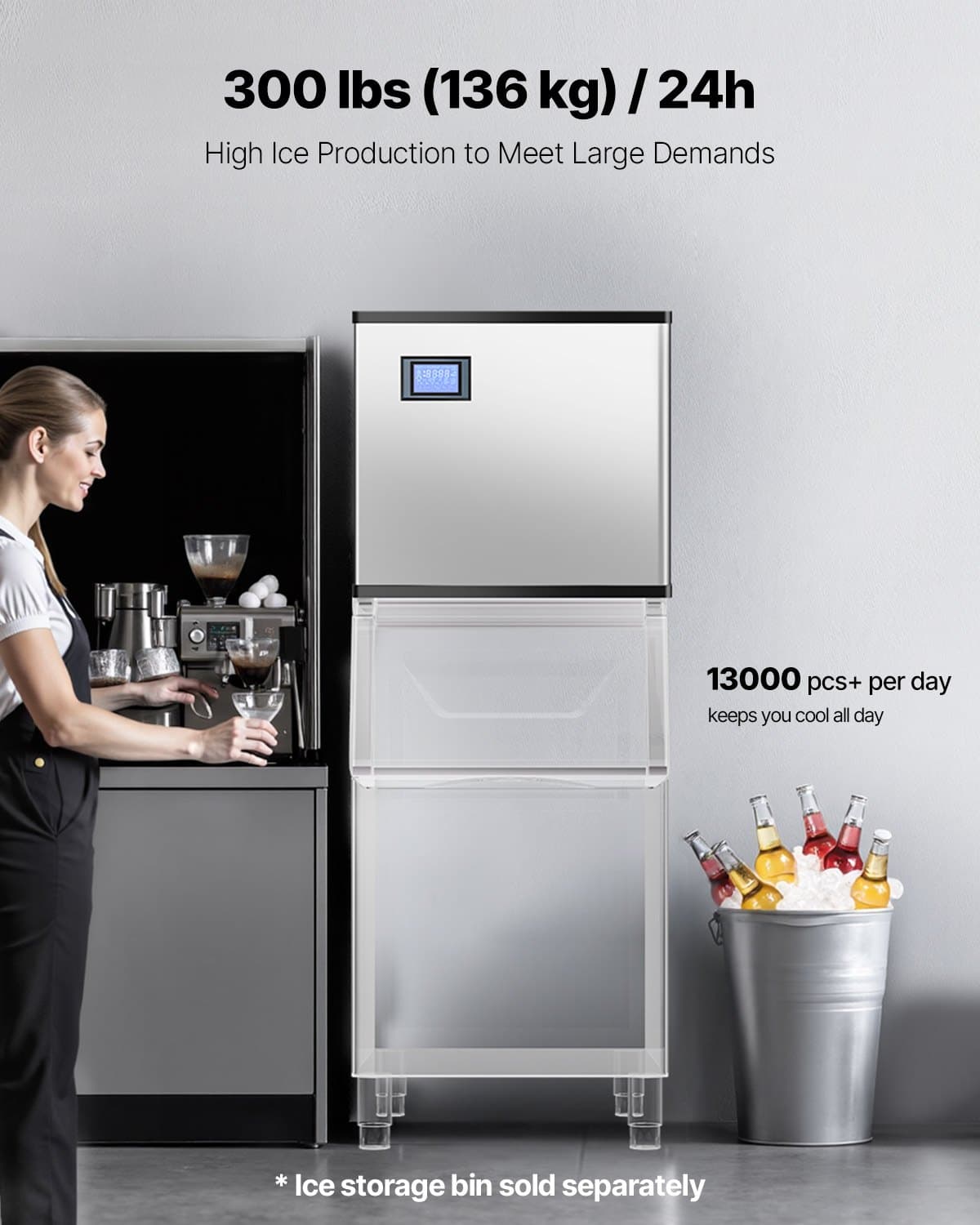 VEVOR Commercial Ice Maker Head - 136 kg/24h, Self-Cleaning, Fast Ice Production, Adjustable Thickness, Reservation Function — изображение 3