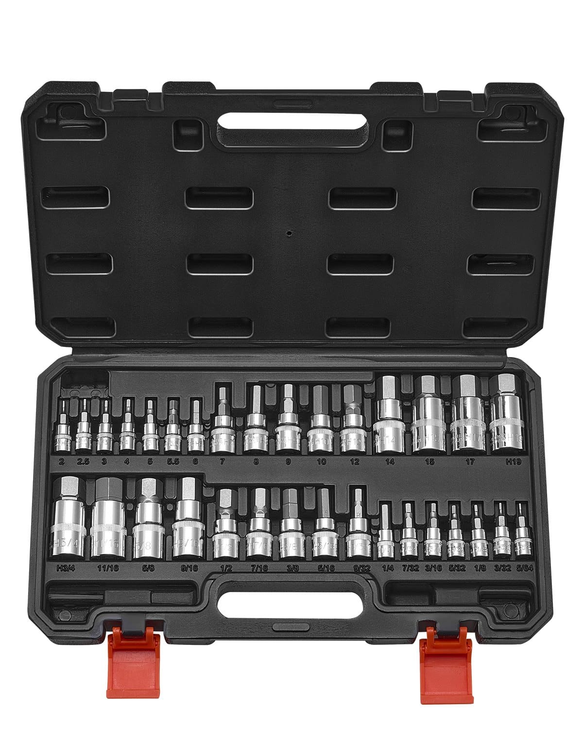 VEVOR 32-Piece Hex Bit Socket Set, S2 & Cr-V Steel, Metric & SAE, 6.35/9.5/12.7mm Drives, with Storage Case for Auto Repair