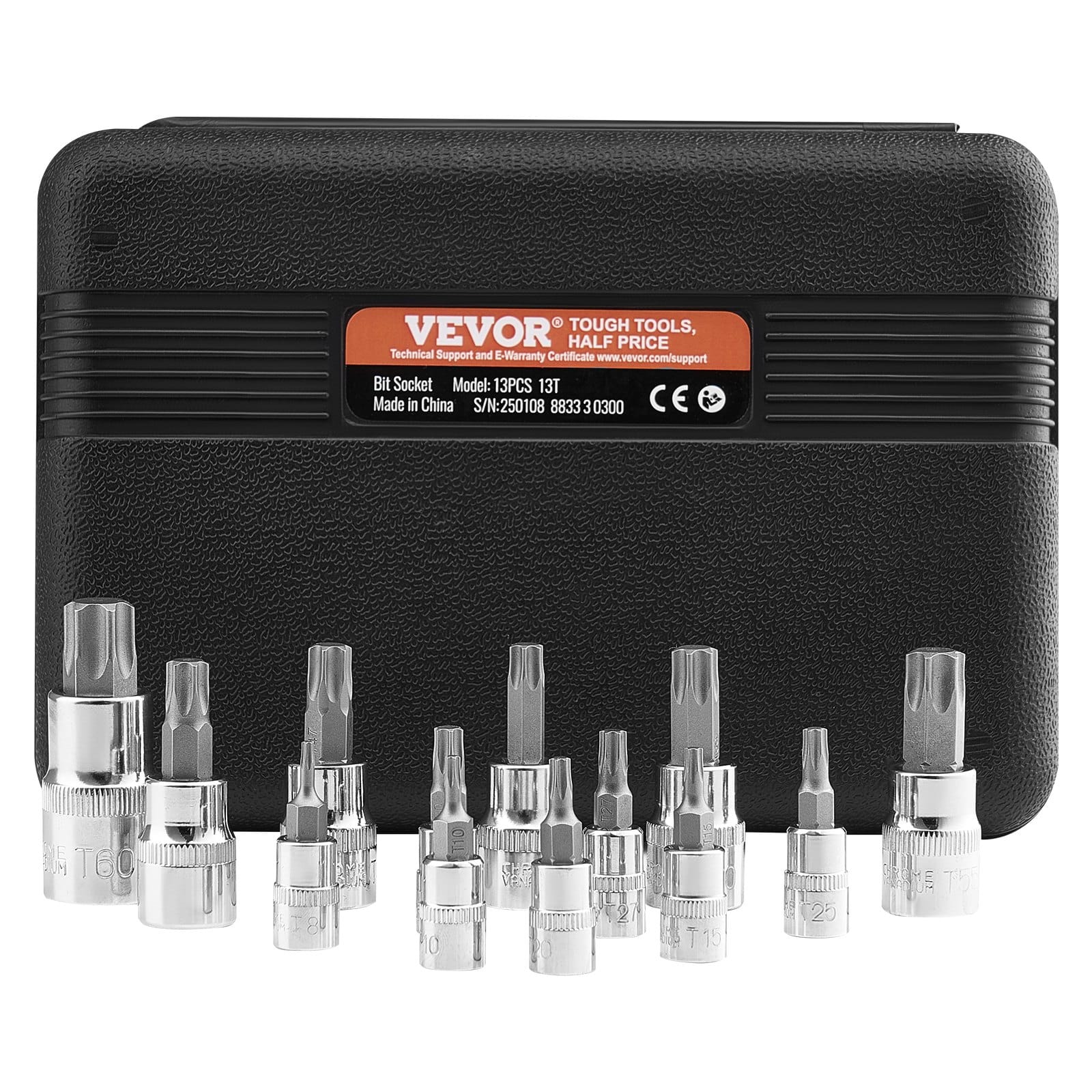 VEVOR 13-Piece Torx Bit Socket Set T8–T60, S2 & Cr-V Steel, 6.35/9.5/12.7 mm Drives, Rustproof with Case for Mechanics & Auto Repair — attēls 9