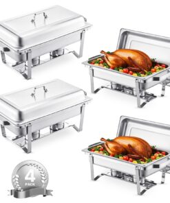 VEVOR Stainless Steel Chafing Dish Set 7.6L x4, Full-Size Buffet Servers with Lids & Fuel Holders for Catering, Weddings, Silver