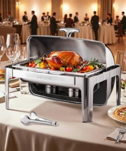 VEVOR 8.5L Roll Top Chafing Dish Set – Stainless Steel Buffet Warmer with Pan, Lid, Stand & Fuel Holder, Silver