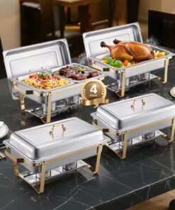 VEVOR Gold Chafing Dish Set 4-Pack, 7.6L & 3.8L Pans, Stainless Steel Buffet Warmers for Events & Catering