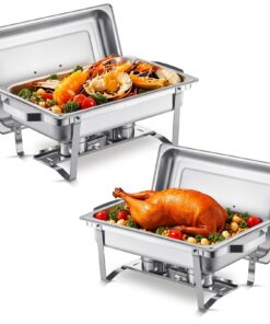 VEVOR 8L Chafing Dish Buffet Set 2-Pack, Stainless Steel Catering Warmers with Lids, Stands & Fuel Holders, Silver