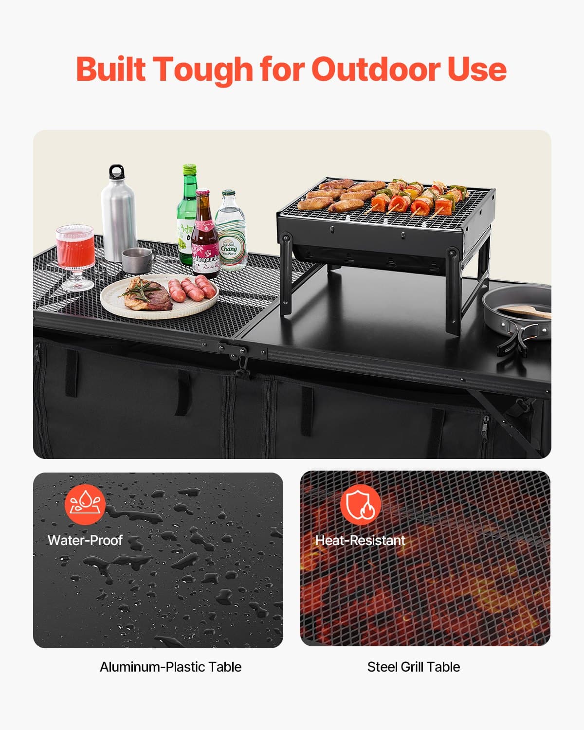 VEVOR Folding Camping Kitchen Table with Storage, 3 Height Levels (56/64/71 cm), Lightweight Aluminum Portable Cook Station for BBQ, RV, Picnic — изображение 3