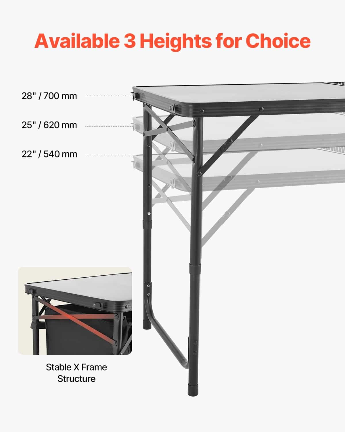 VEVOR Folding Camping Kitchen Table with Storage, 3 Height Levels (56/64/71 cm), Lightweight Aluminum Portable Cook Station for BBQ, RV, Picnic — изображение 4