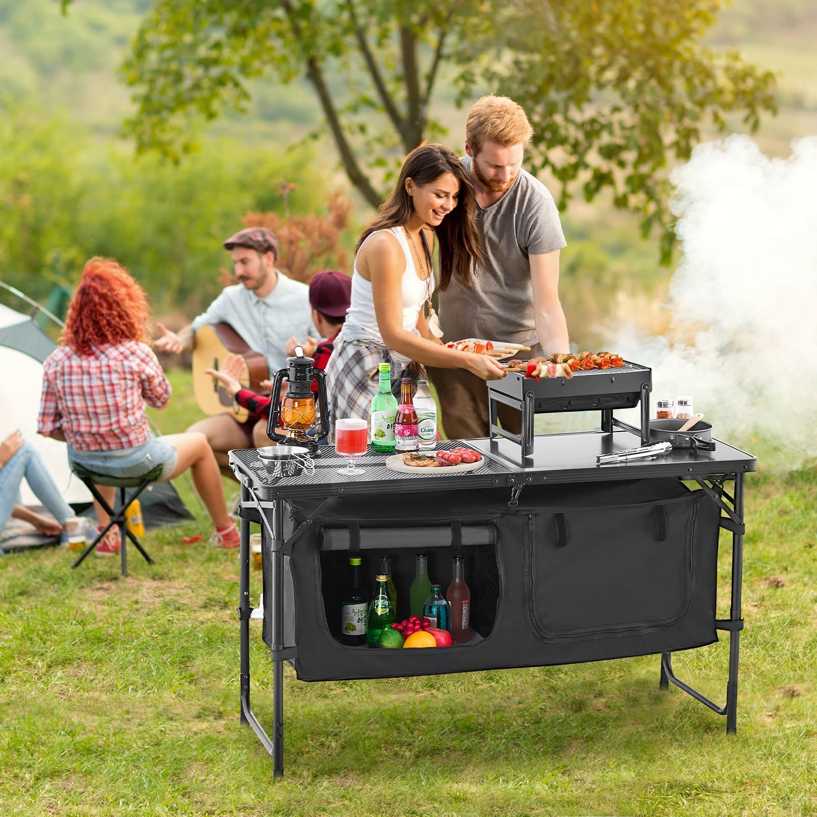 VEVOR Folding Camping Kitchen Table with Storage, 3 Height Levels (56/64/71 cm), Lightweight Aluminum Portable Cook Station for BBQ, RV, Picnic — изображение 8