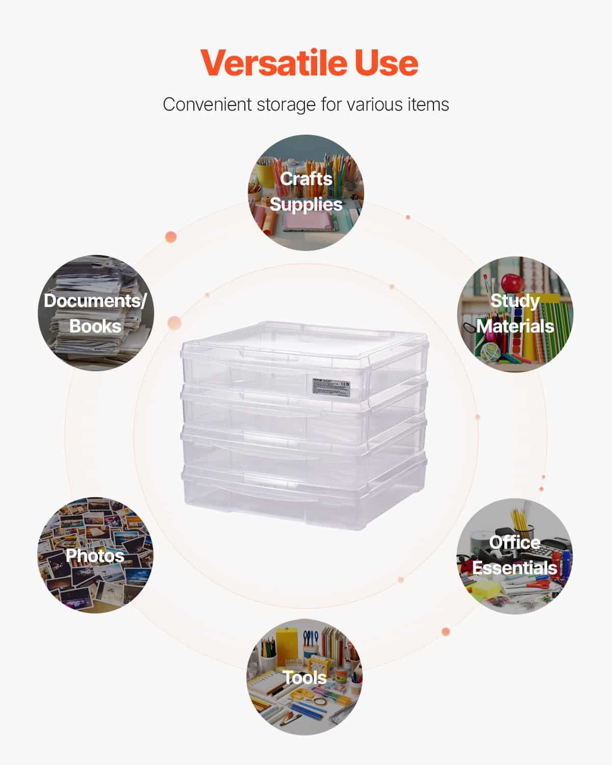 VEVOR 4-Pack Clear Stackable Document Storage Boxes, 35.5x35.5 cm, Dual Latches, for Crafts, Office & Paper Organization – Paveikslėlis 5