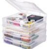 VEVOR 4 pakuočių skaidrios sukraunamos dokumentų laikymo dėžutės, 35,5x35,5 cm, dvigubi skląsčiai, skirti amatams, biurui ir popieriaus organizavimui