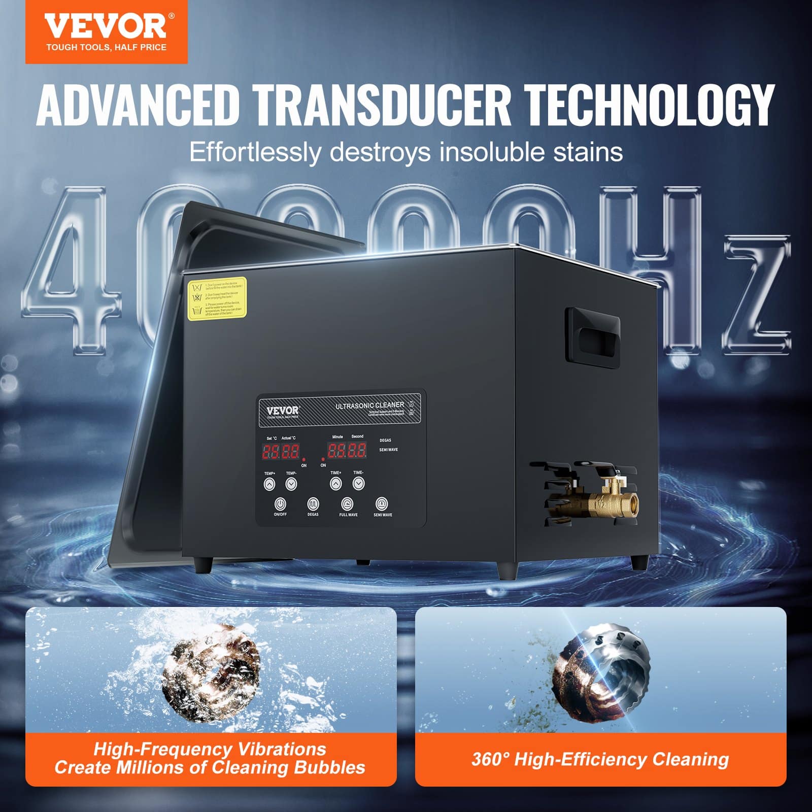 VEVOR 15L Ultrasonic Cleaner 360W, 40kHz Industrial Sonic Cleaning Machine with Heater, Timer & Degas Mode for Tools & Jewelry - Зображення 2