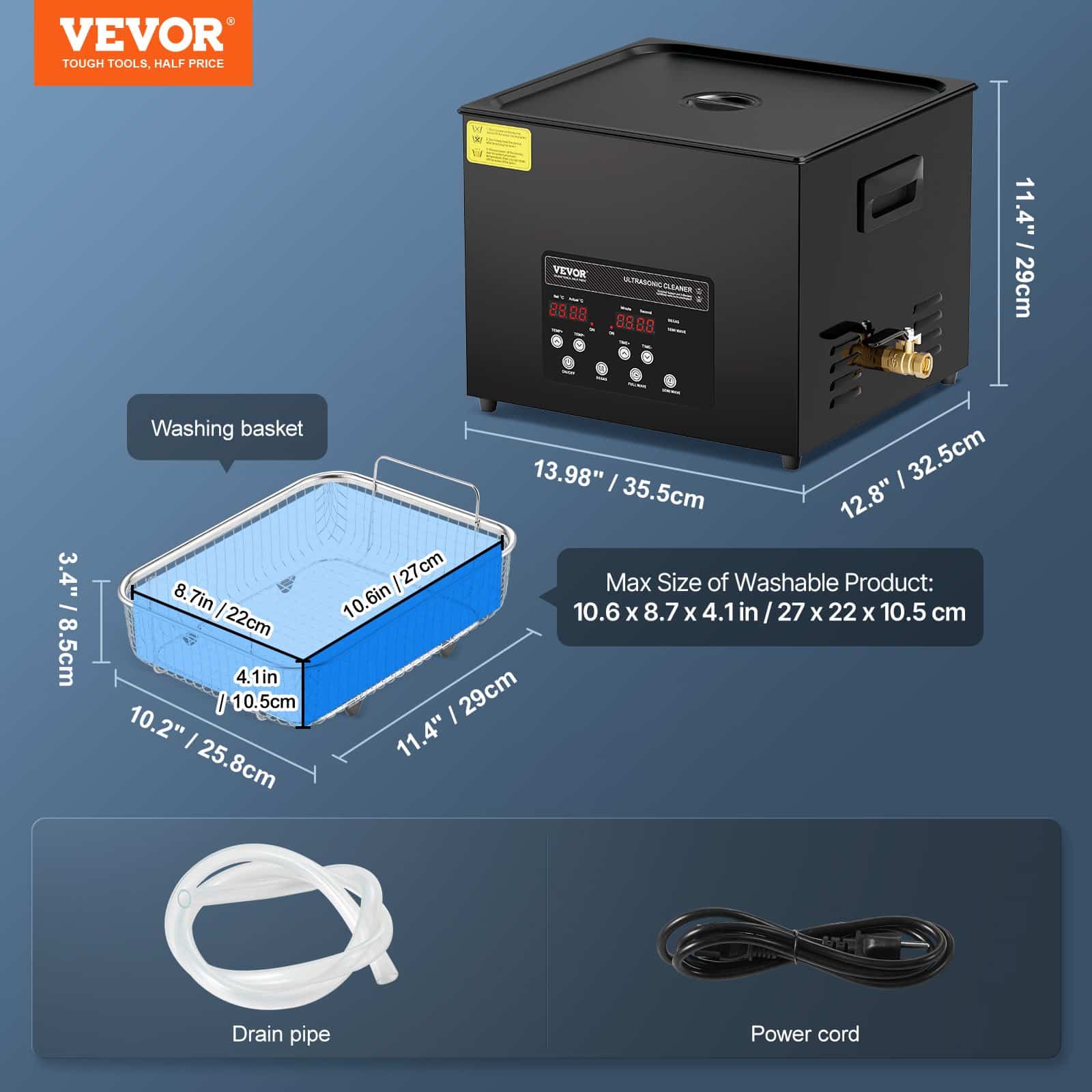 VEVOR 15L Ultrasonic Cleaner 360W, 40kHz Industrial Sonic Cleaning Machine with Heater, Timer & Degas Mode for Tools & Jewelry - Зображення 7