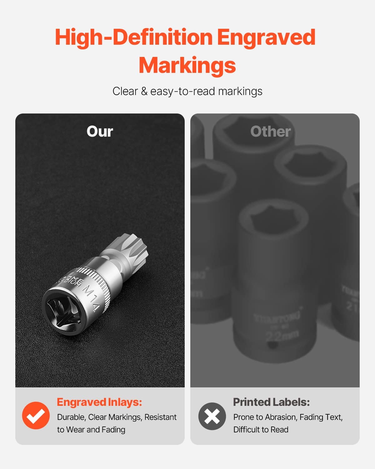 VEVOR 10-Piece Triple Square Spline Bit Socket Set M4–M18, Cr-V Steel, 6.35/9.5/12.7mm Drives, with Storage Case for Automotive Use - Pilt 6