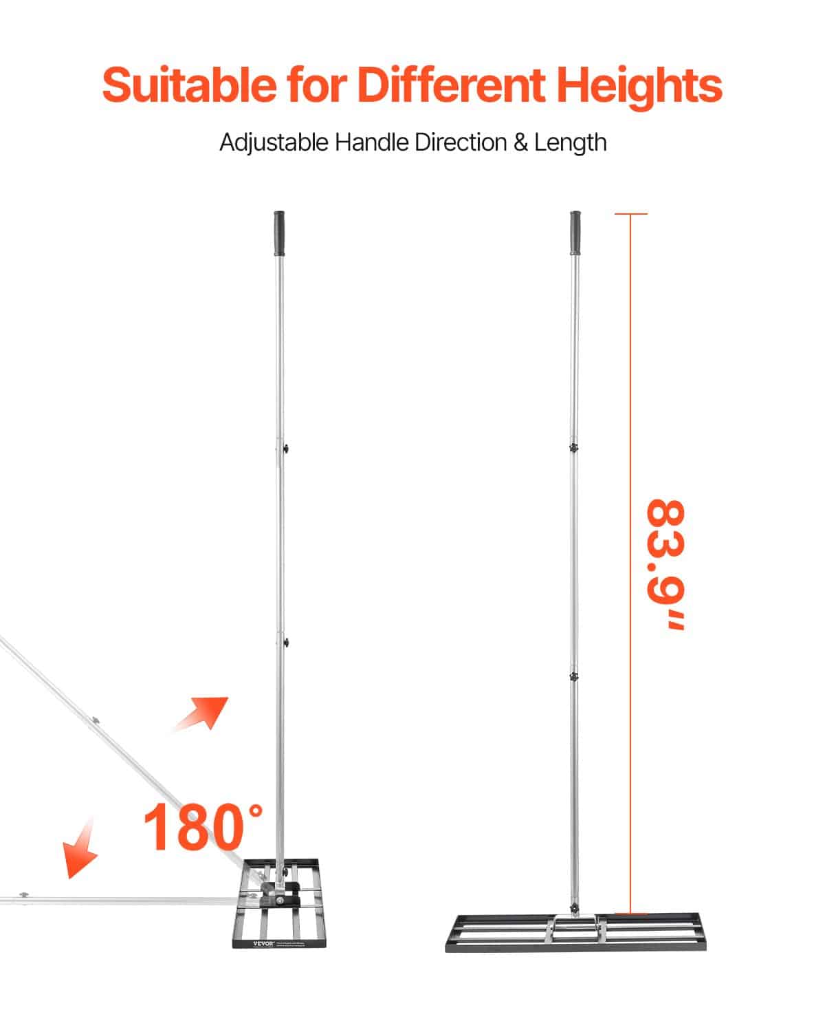 VEVOR Lawn Leveling Rake with 213 cm Handle, 76x25 cm Plate, Adjustable Carbon Steel Soil Leveler for Yard and Golf Course - Pilt 4
