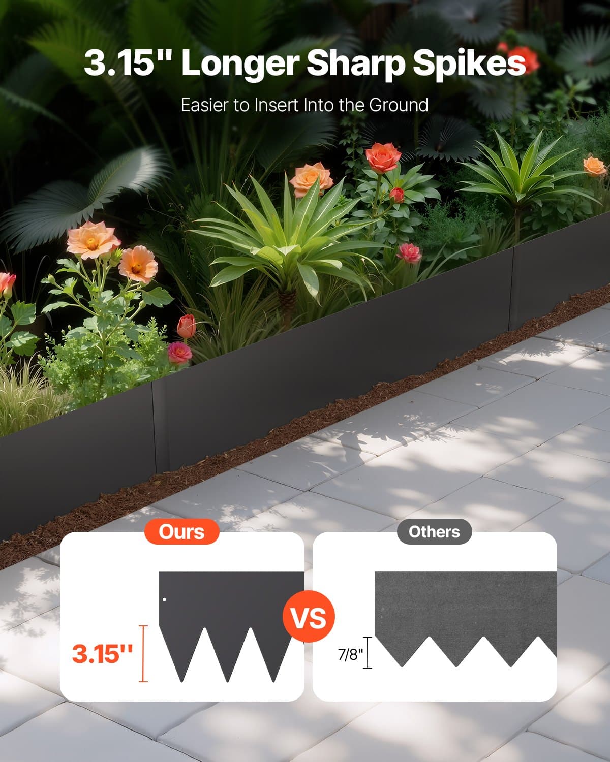 VEVOR Galvanized Steel Garden Edging 6-Pack, 101x20 cm Rust-Resistant Bendable Lawn Border for Flower Beds & Pathways, Black - Pilt 2