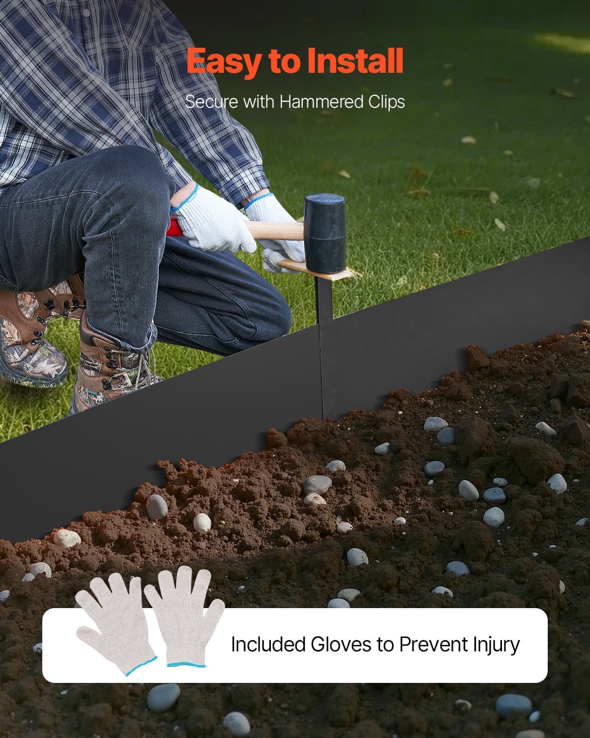 VEVOR Galvanized Steel Garden Edging 6-Pack, 101x20 cm Rust-Resistant Bendable Lawn Border for Flower Beds & Pathways, Black - Pilt 5
