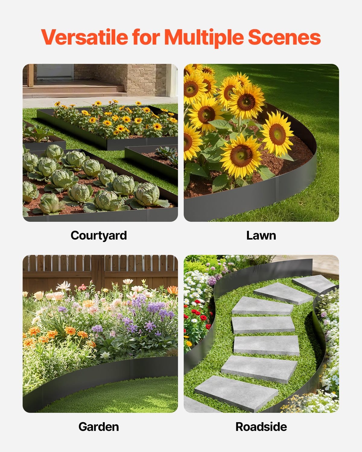 VEVOR Galvanized Steel Garden Edging 6-Pack, 101x20 cm Rust-Resistant Bendable Lawn Border for Flower Beds & Pathways, Black - Pilt 6