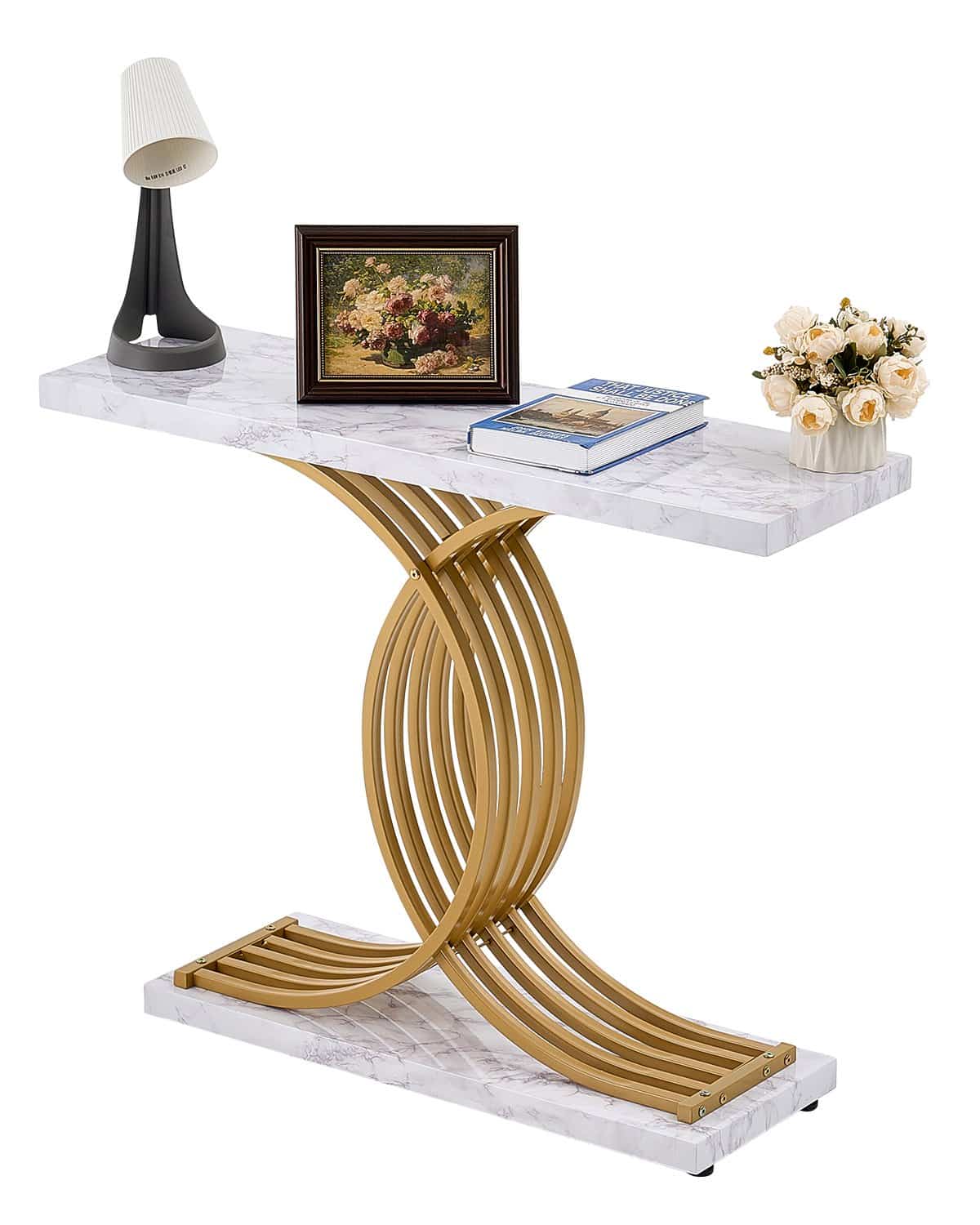 VEVOR узкий консольный стол 100x30x81 см, тонкий столик за диван с металлическим каркасом для прихожей, коридора, гостиной или спальни