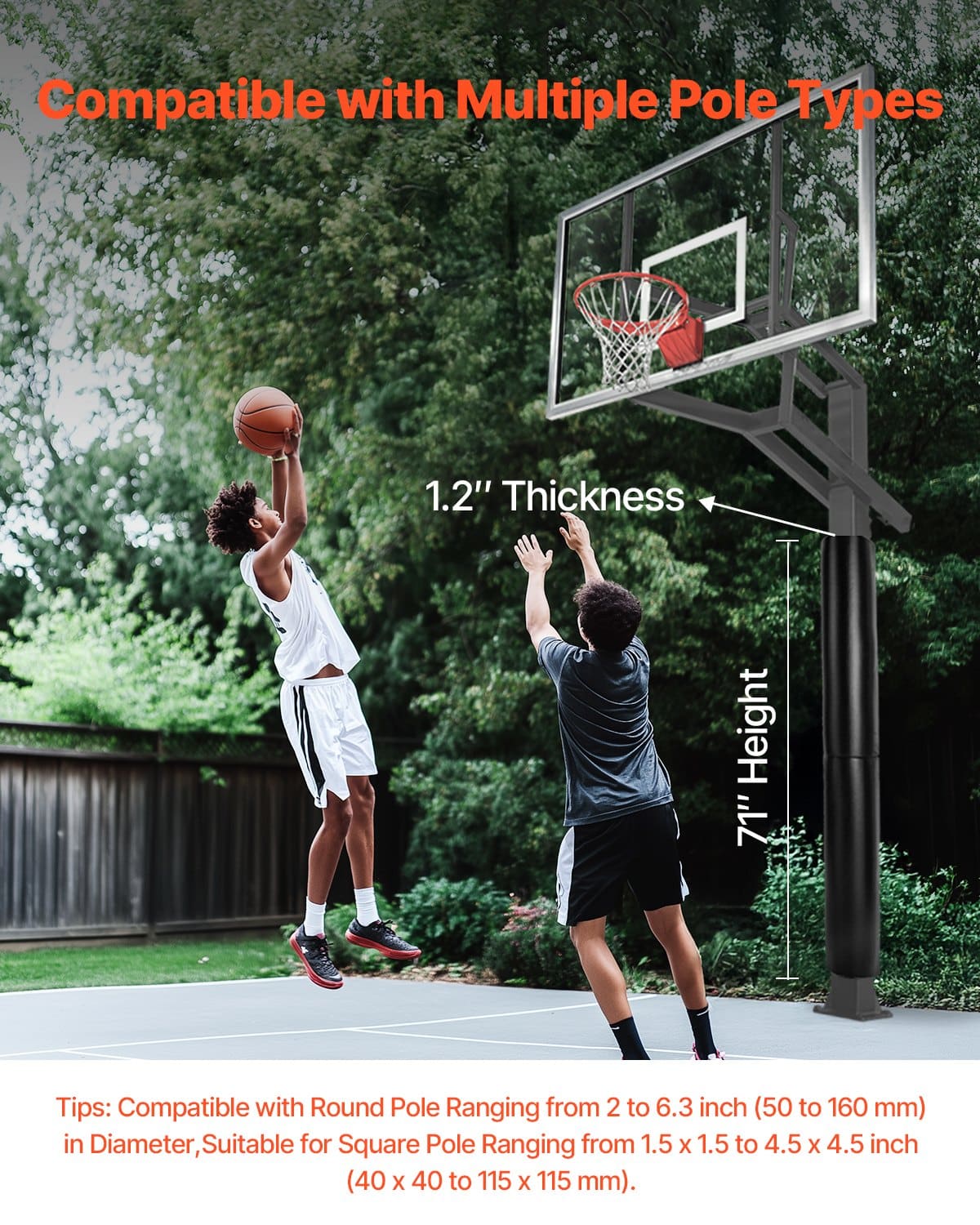 VEVOR Basketball Pole Pad 180cm Tall, 30mm Thick Waterproof Foam Padding for 50–160mm Round & 40–115mm Square Poles - Image 3