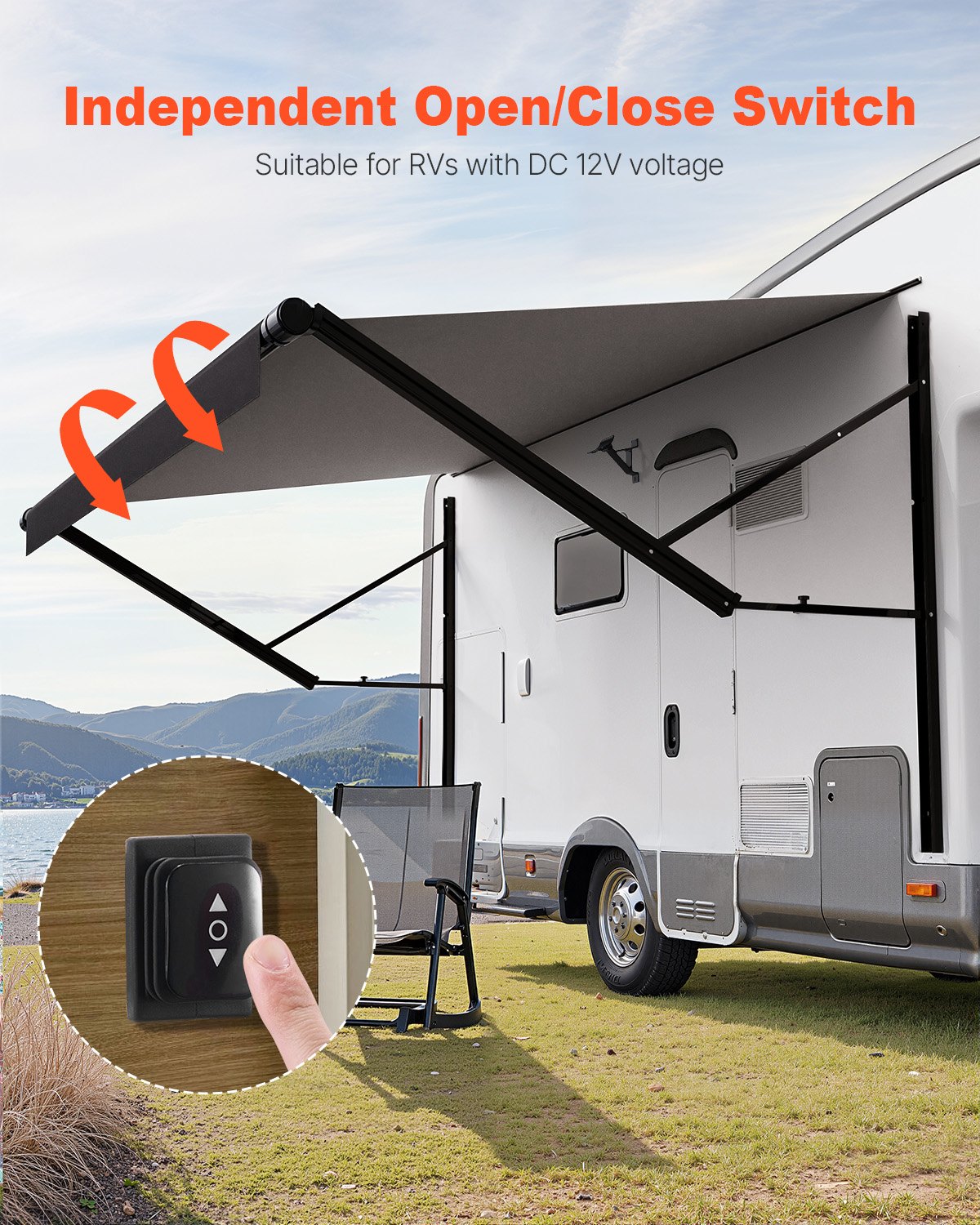 VEVOR Electric RV Awning Kit 3x2.4m, Retractable Waterproof Sunshade with Aluminum Frame, for Most RVs, Black Fade - Image 2