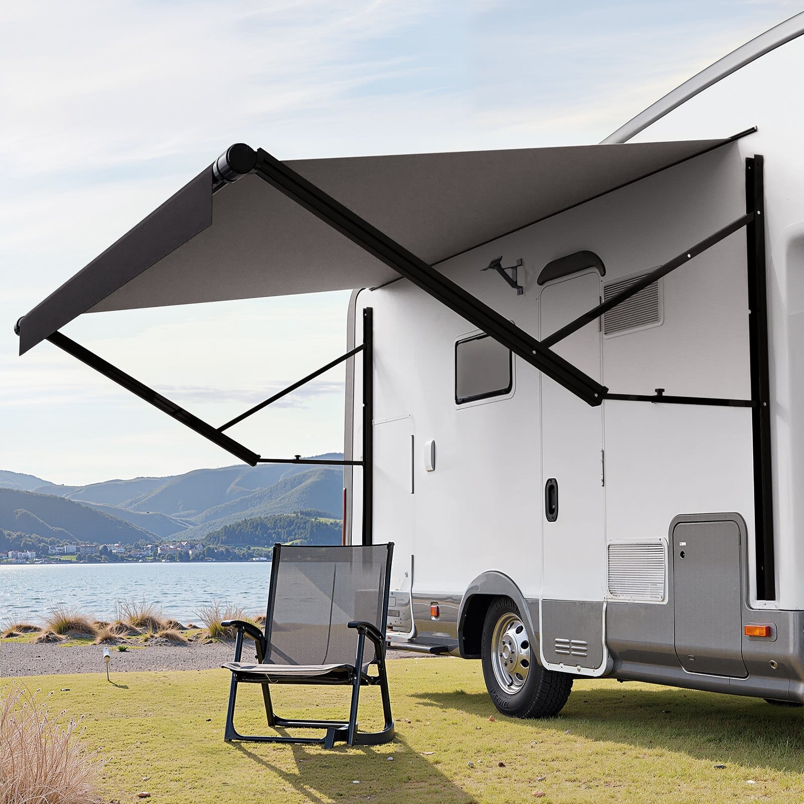 VEVOR 4.57m Motorized RV Awning Kit with Aluminum Frame, Retractable Waterproof UV-Resistant Canopy, Fits Most RVs - Black Fade - Image 8
