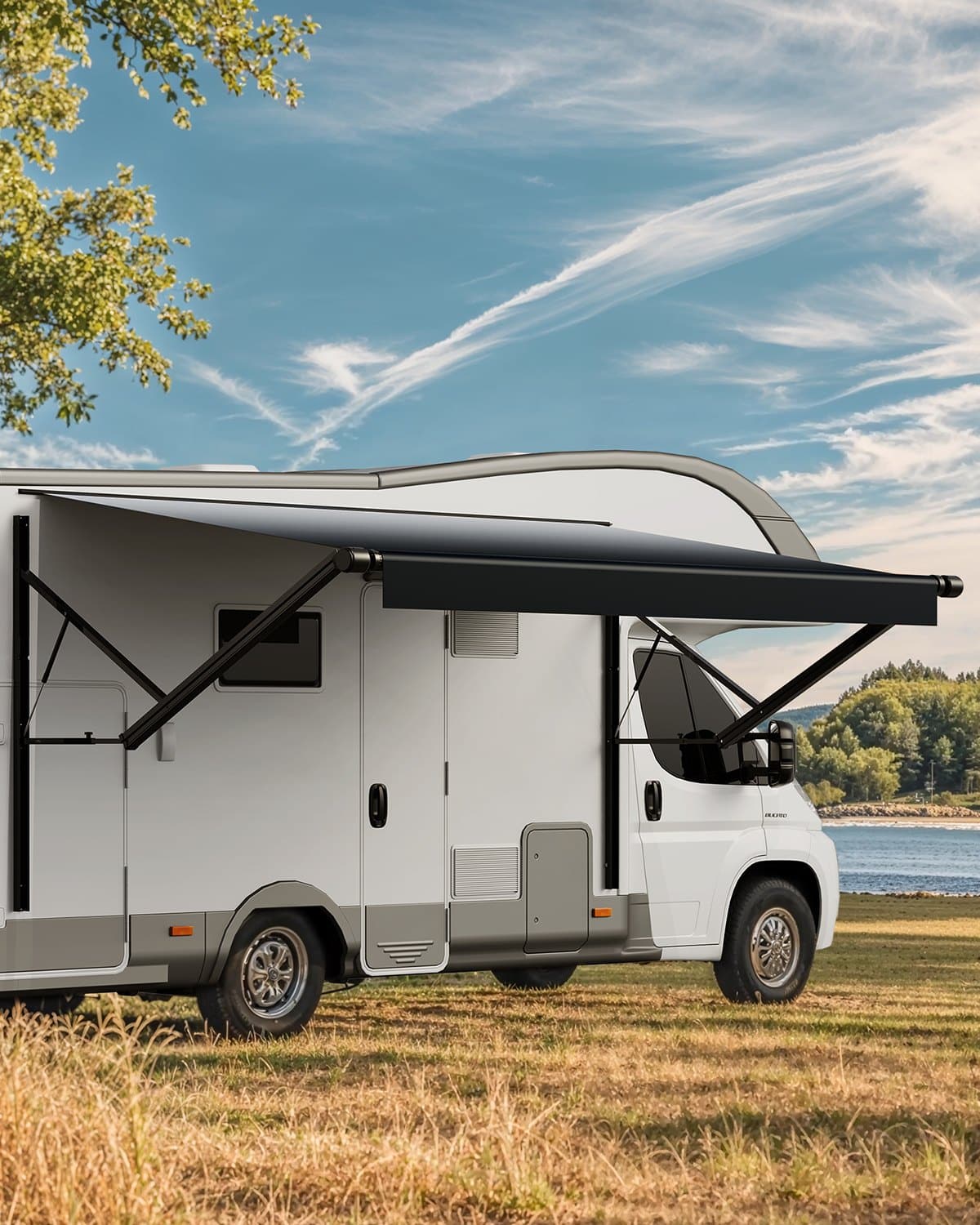 VEVOR 4.57m Motorized RV Awning Kit with Aluminum Frame, Retractable Waterproof UV-Resistant Canopy, Fits Most RVs - Black Fade
