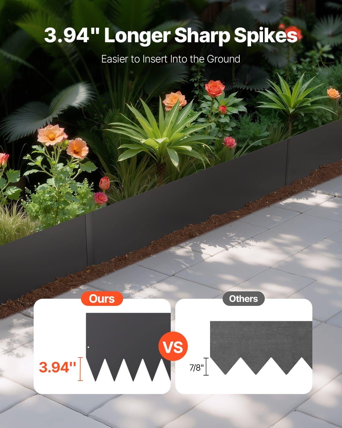VEVOR Steel Garden Edging 4-Pack, 101x30cm Rust-Resistant Bendable Metal Lawn Border, Easy Install Landscape Divider, Black - Pilt 2