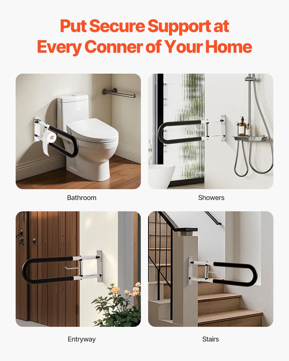 VEVOR Foldable Toilet Safety Rail with Paper Holder, 76 cm U-Shaped Grab Bar for Seniors, 136 kg Load, Anti-Slip Handle — изображение 5