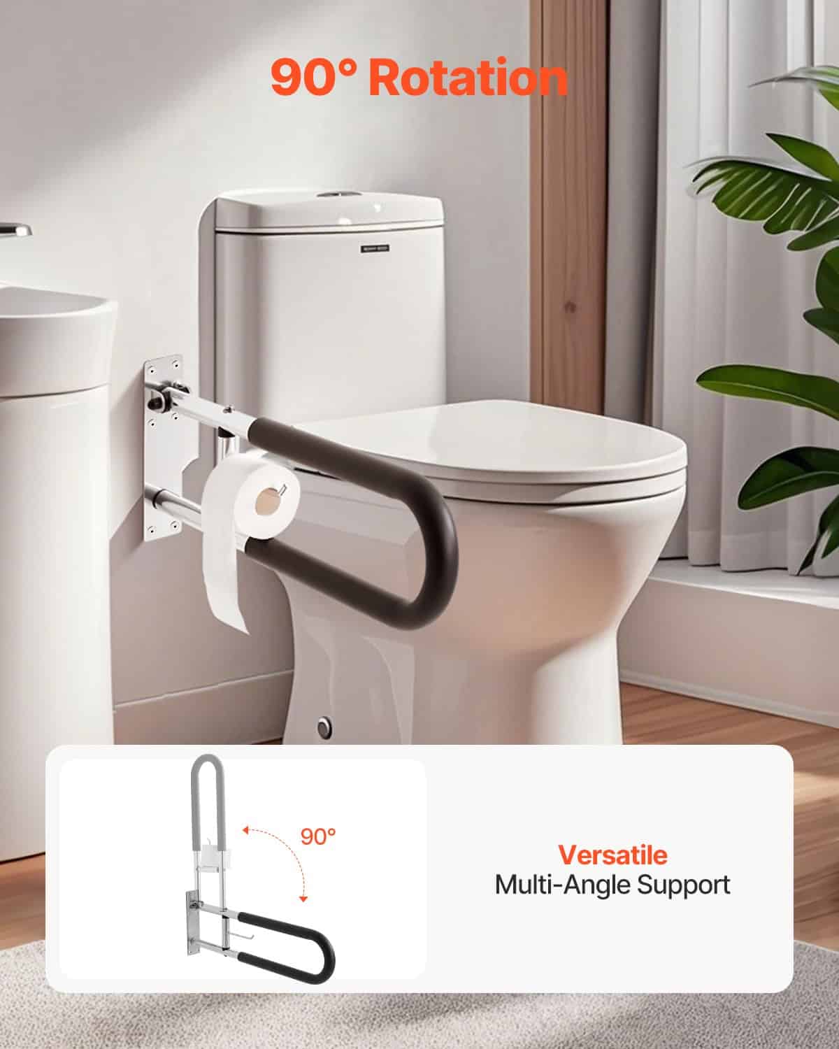 VEVOR Foldable Toilet Safety Rail with Paper Holder, 76 cm U-Shaped Grab Bar for Seniors, 136 kg Load, Anti-Slip Handle — изображение 6