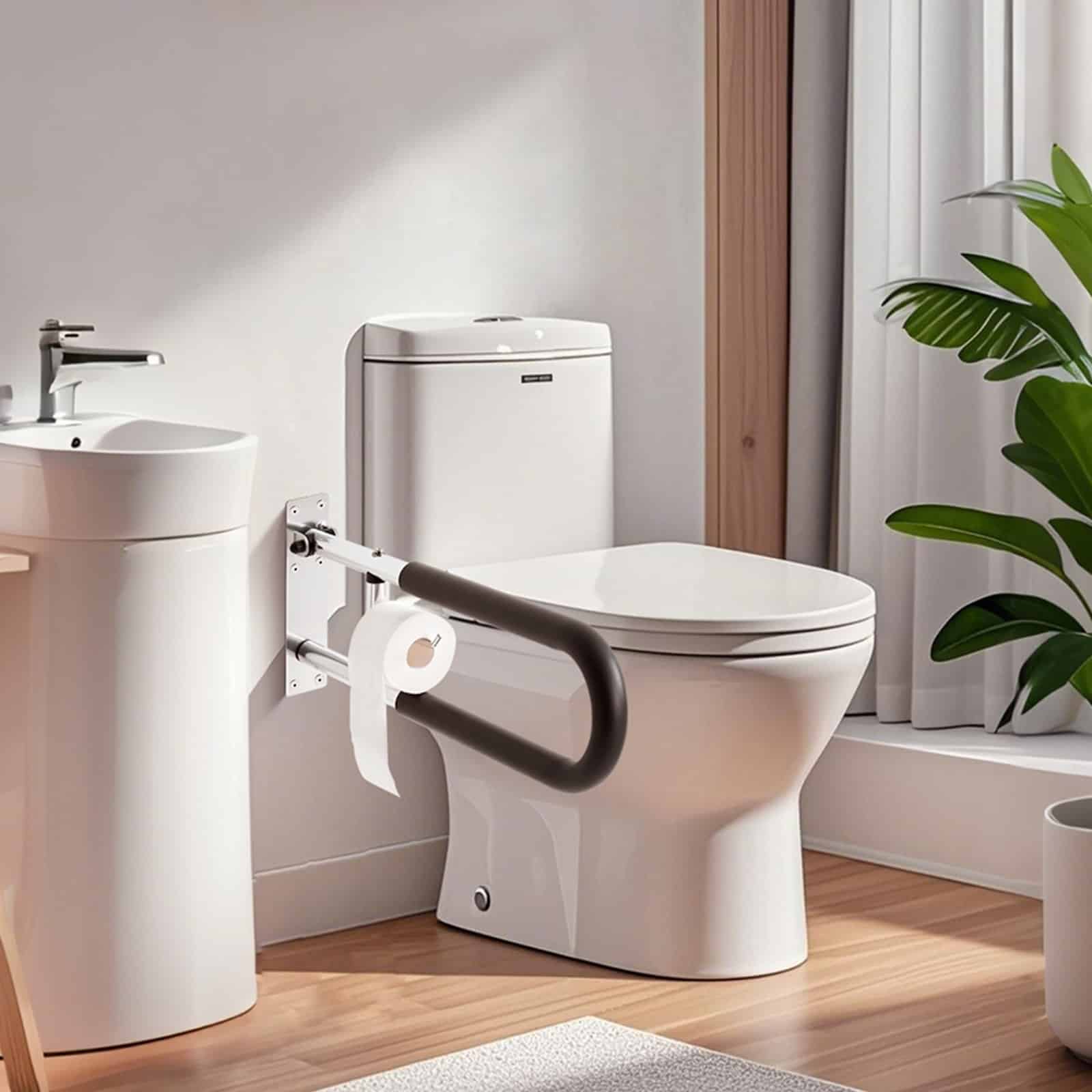 VEVOR Foldable Toilet Safety Rail with Paper Holder, 76 cm U-Shaped Grab Bar for Seniors, 136 kg Load, Anti-Slip Handle — изображение 8