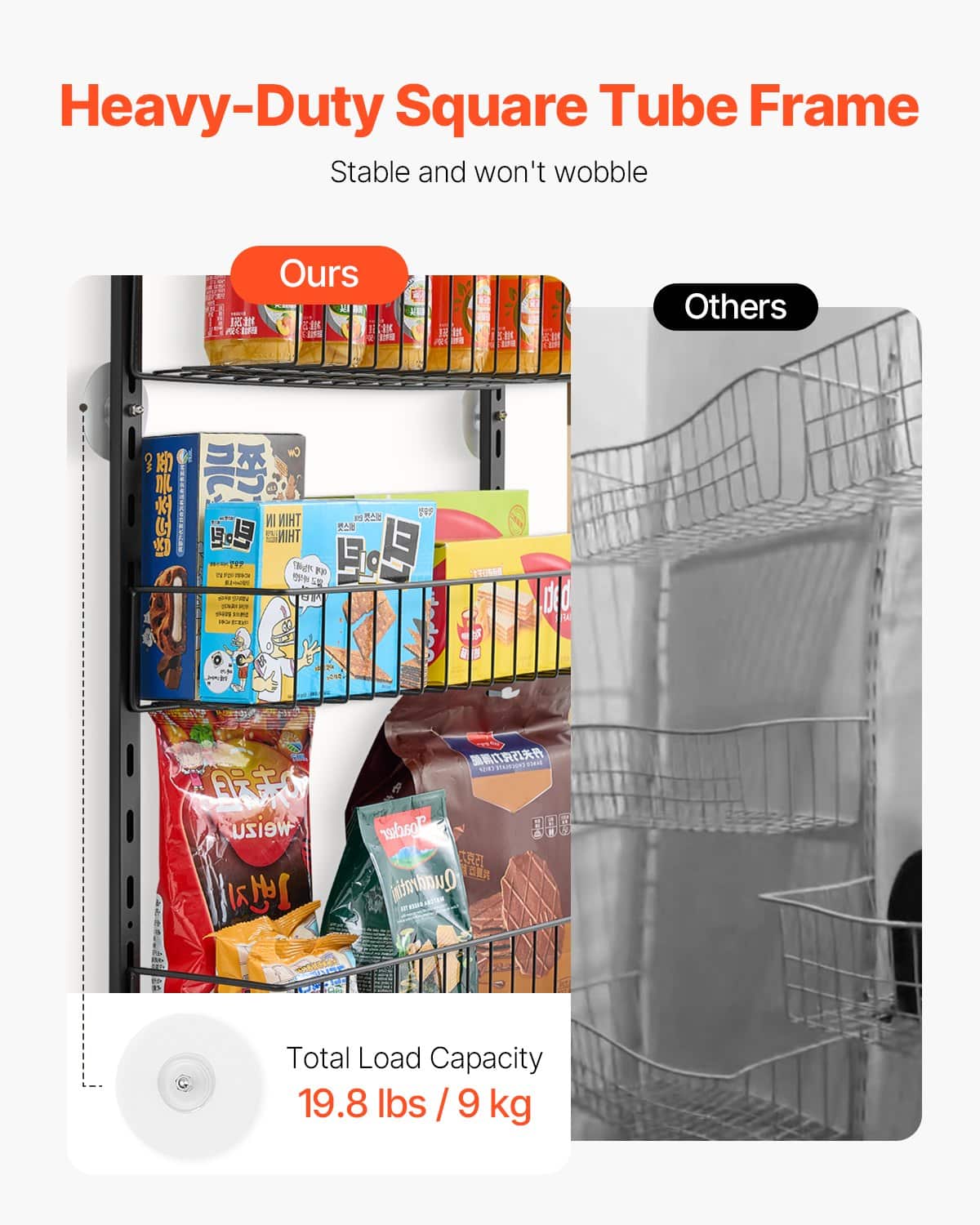 VEVOR 6-Tier Over the Door Organizer, Steel Spice Rack with Adjustable Baskets for Kitchen, Bathroom, Pantry, 9kg Capacity, Black - Pilt 4