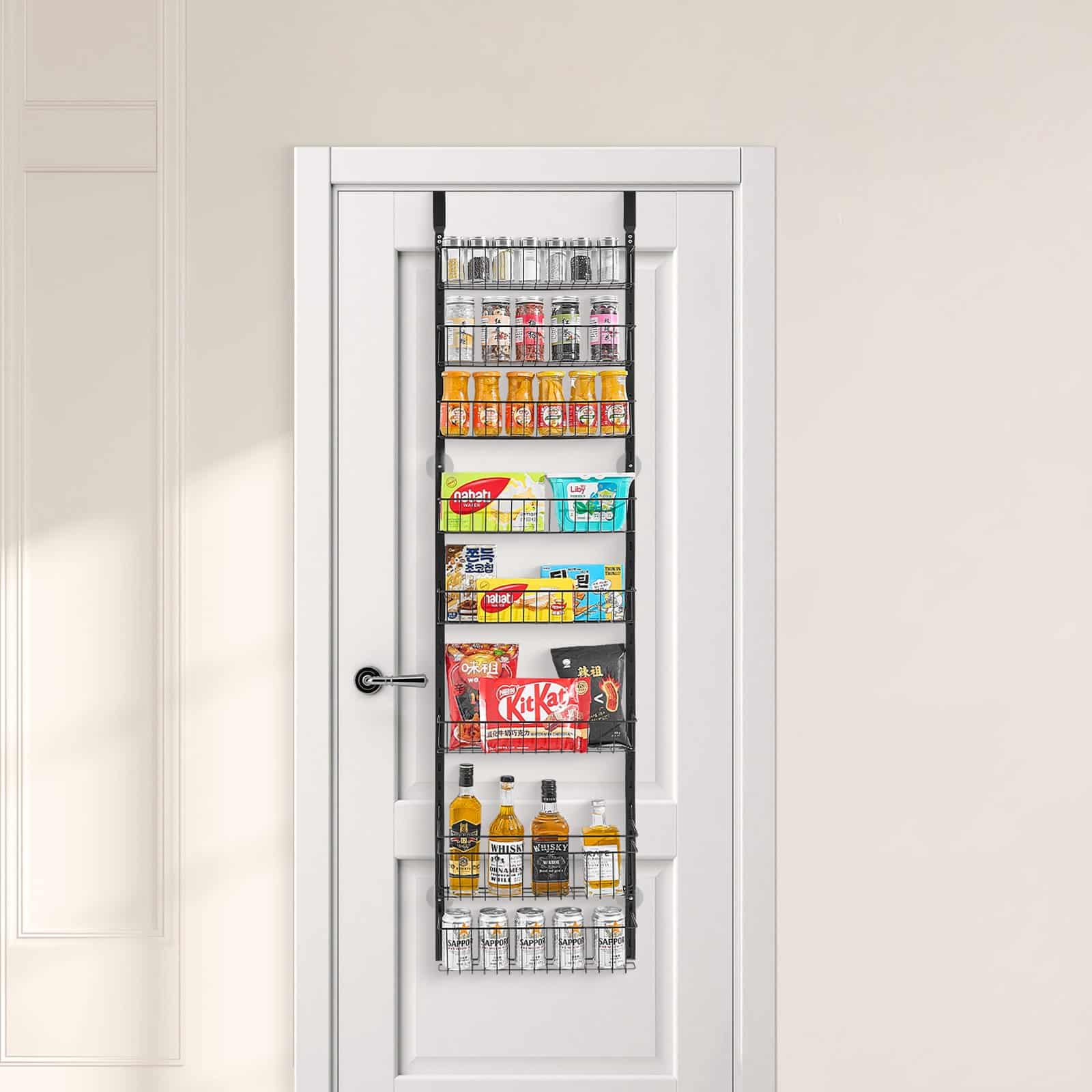 VEVOR 8-Tier Over-the-Door Steel Organizer Rack, Adjustable Wall-Mount Spice Shelf for Kitchen, Bathroom, Black — attēls 8