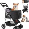 VEVOR Foldable Pet Stroller with Detachable Carrier, Mesh Windows & Brake, 16kg Capacity for Small to Medium Dogs & Cats