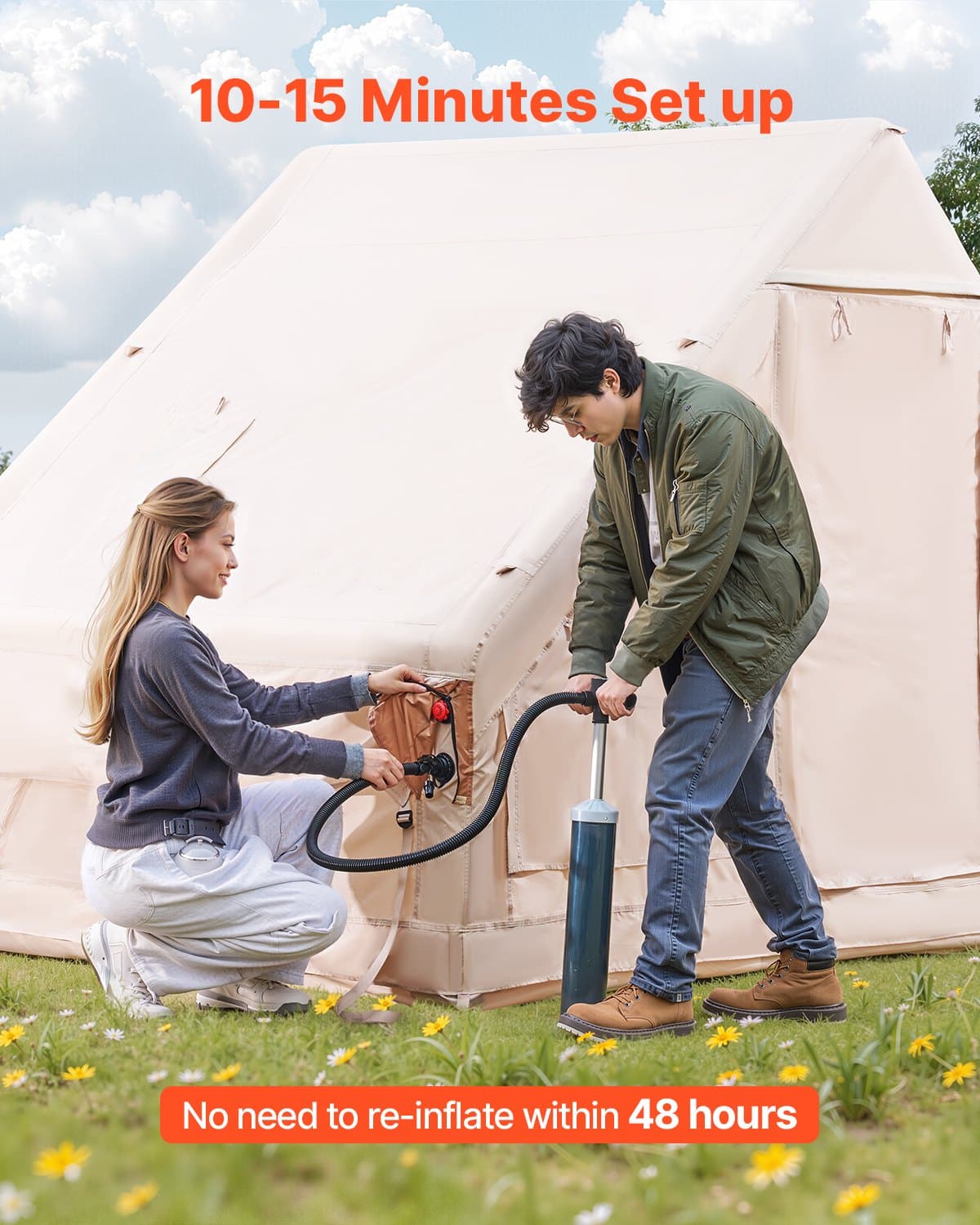 VEVOR Inflatable 4-Season Camping Tent for 3-5 People with Pump, Canopy, Stove Jack, 300D Oxford, 2 Doors, Mesh Windows - Image 2