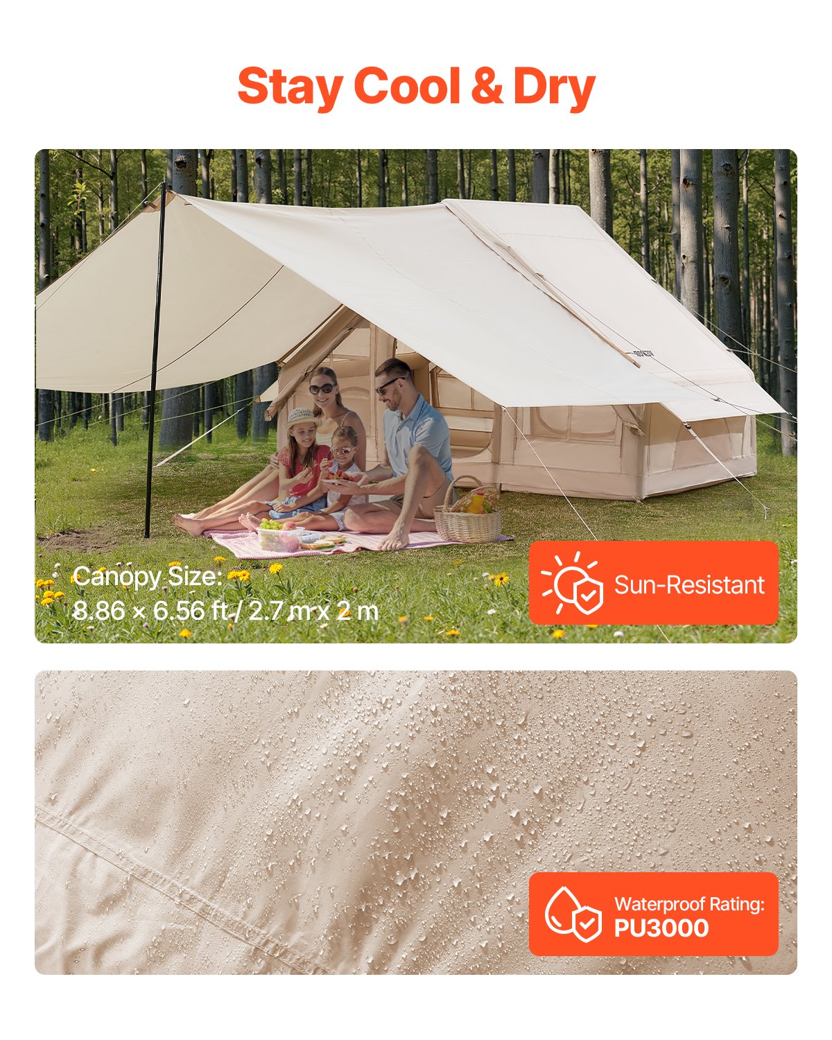 VEVOR Inflatable 4-Season Camping Tent for 3-5 People with Pump, Canopy, Stove Jack, 300D Oxford, 2 Doors, Mesh Windows - Image 4