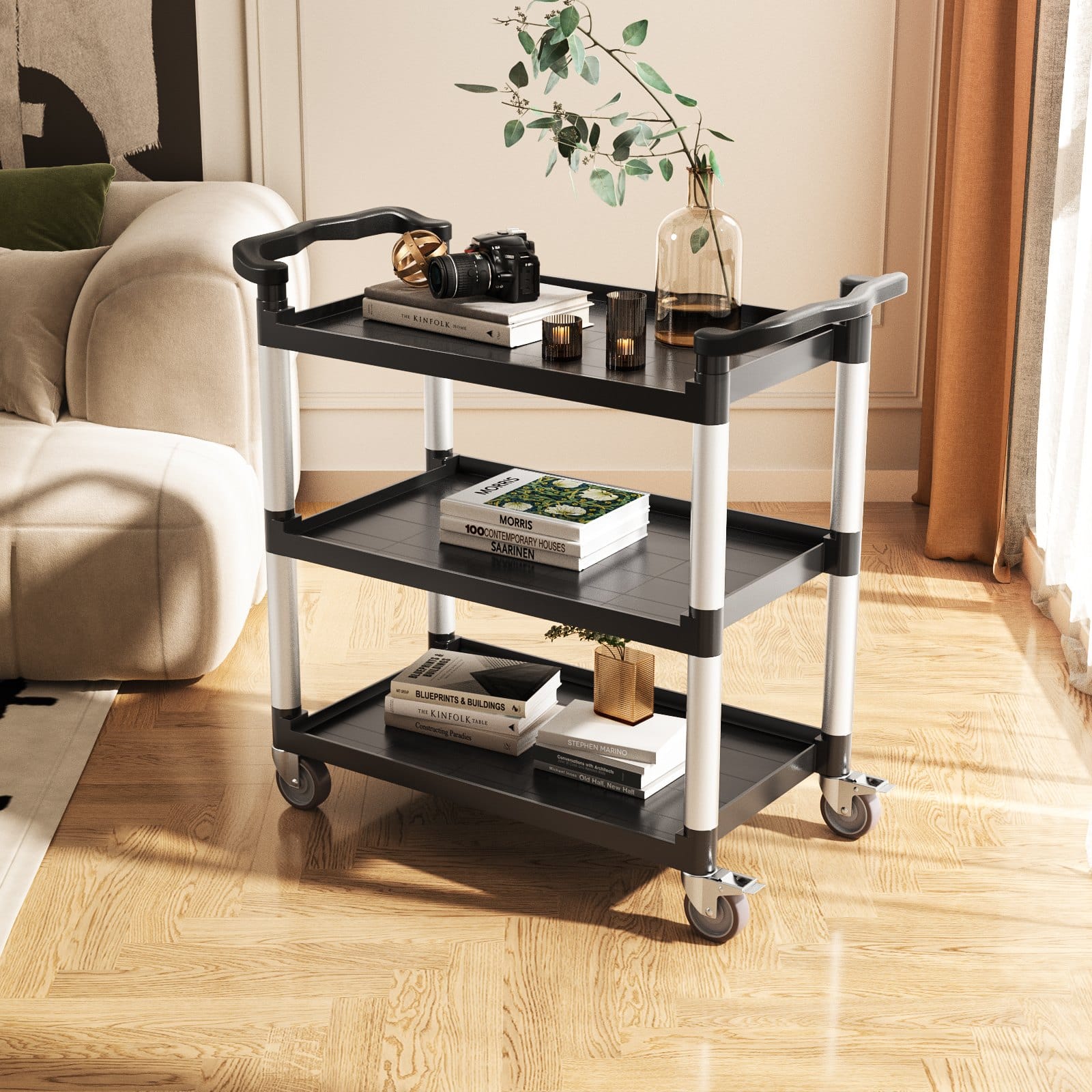 VEVOR 3-Tier Utility Cart with 136 kg Load, Swivel Wheels & Brakes, 62 x 41 cm, for Kitchen, Office, Garage, Restaurant - Image 8