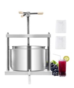 VEVOR 12L manuālā augļu vīna spiede – nerūsējošā tērauda sulu spiede ar 2 mucām un trīsstūrveida rokturi sulai, sidram, eļļai, medum