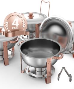 VEVOR 4-Pack 4.7L Rose Gold Chafing Dish Set – Stainless Steel Buffet Warmers with Lids & Folding Stands for Events